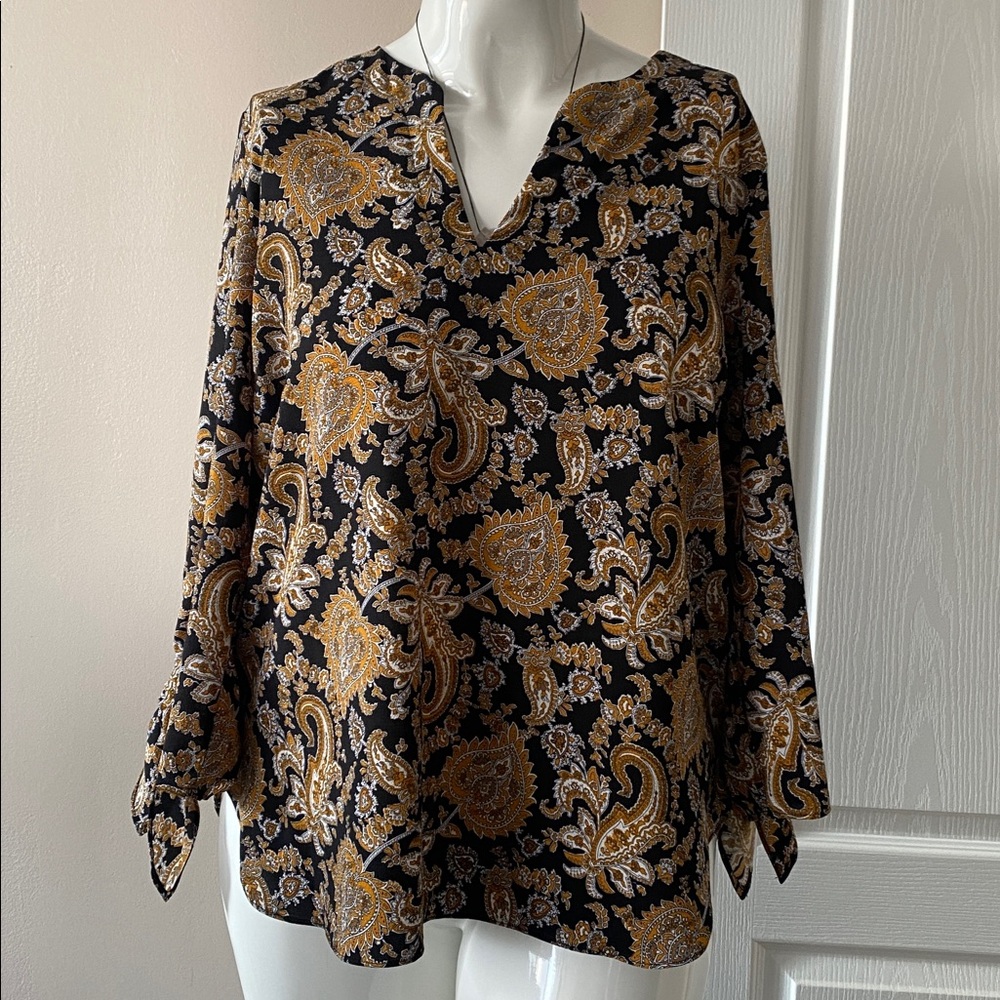 Michael Kors Black and Gold Paisley Blouse XL